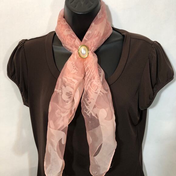 Pearl Scarf Clip, Gold Tone Oval Retro Vintage Office Siren Regency - Picture 5 of 7